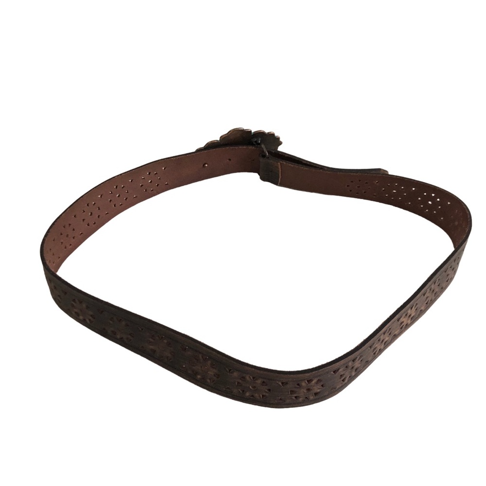 New Italian Leather Belt Brown/Turquoise Buckle Made in Canada Size L - Picture 2 of 10